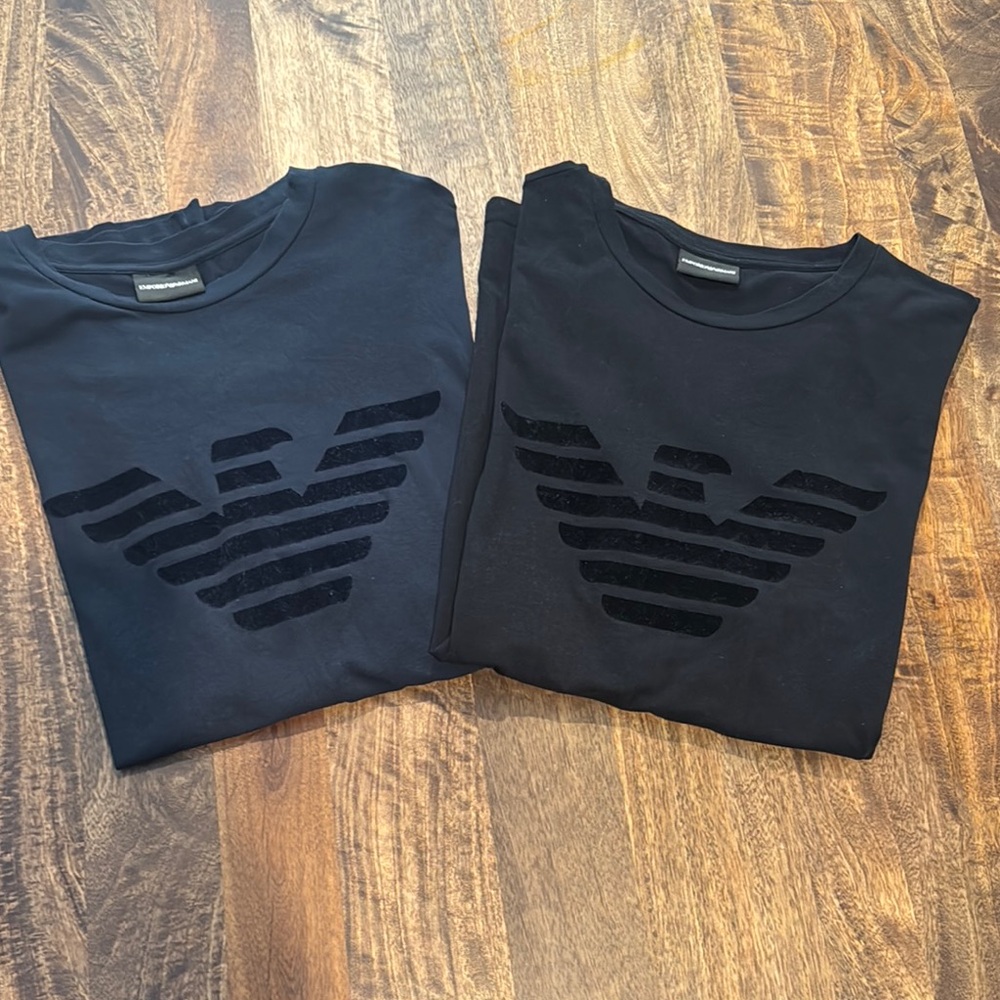 Two used Mens Emporio Armani Black/Navy blue Tees with Iconic Logo 3XL